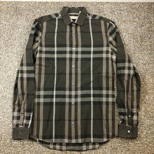 Burberry London Shirt Nova Check Plaid LS Button Up Gray Mens Small Tailored Fit